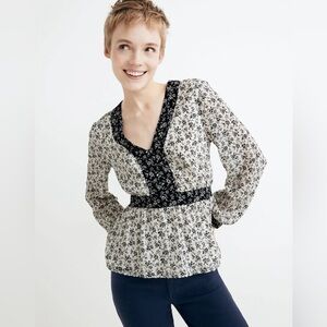 MADEWELL NWOT Clipdot Branch Floral V-Neck Peplum Top in Winter Floral Parchment